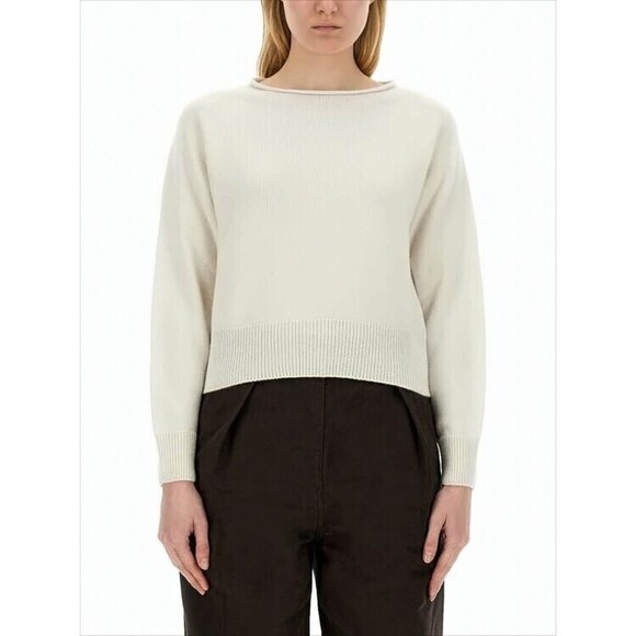 Margaret Howell White Cashmere-Cotton Blend Sweater With Boat Neckline - NWT
